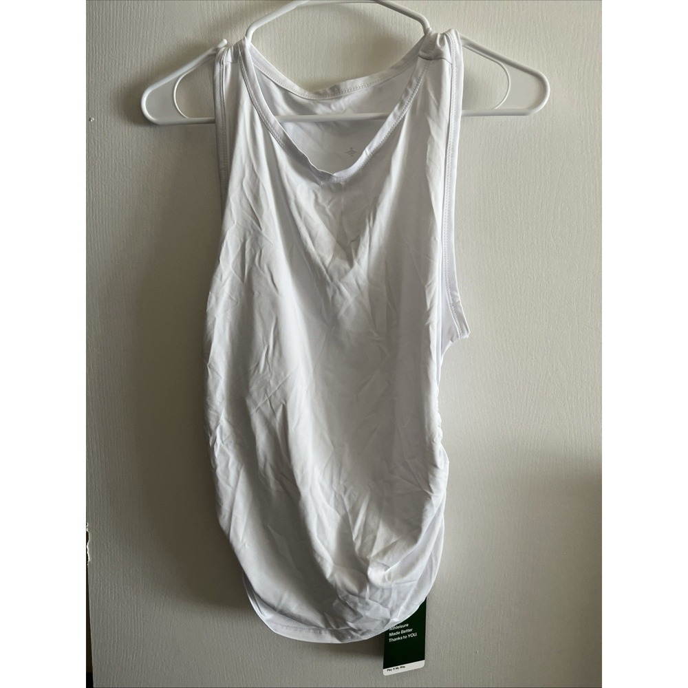 HALARA Softly Zero Ruched Curved Hem High Neck Tank‎ Top White Size Small